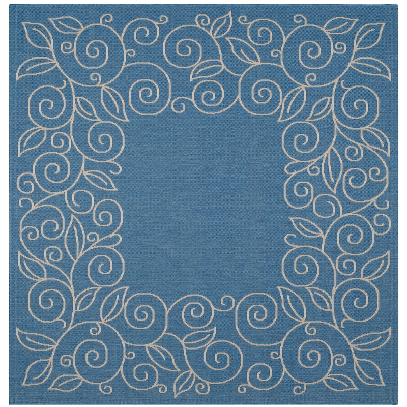 SAFAVIEH Courtyard Bobbye Scroll Indoor/ Outdoor Waterproof Patio Backyard Rug - 6'7" x 6'7" Square - Blue/Beige