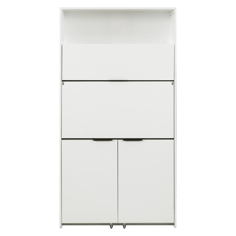 Compact Kitchen Pantry Storage Cabinet, 69" H Buffet Sideboard Server Table with Drop-Down Workstation & Power Outlet
