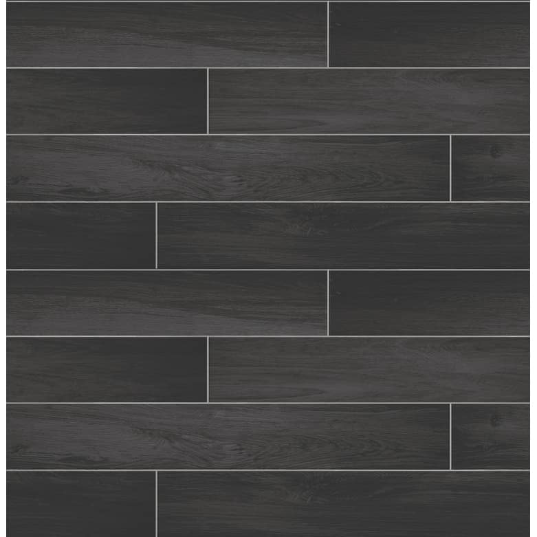 Brewster Nika Black Sleek Wood Wallpaper - 20.5in x 396in x 0.025in