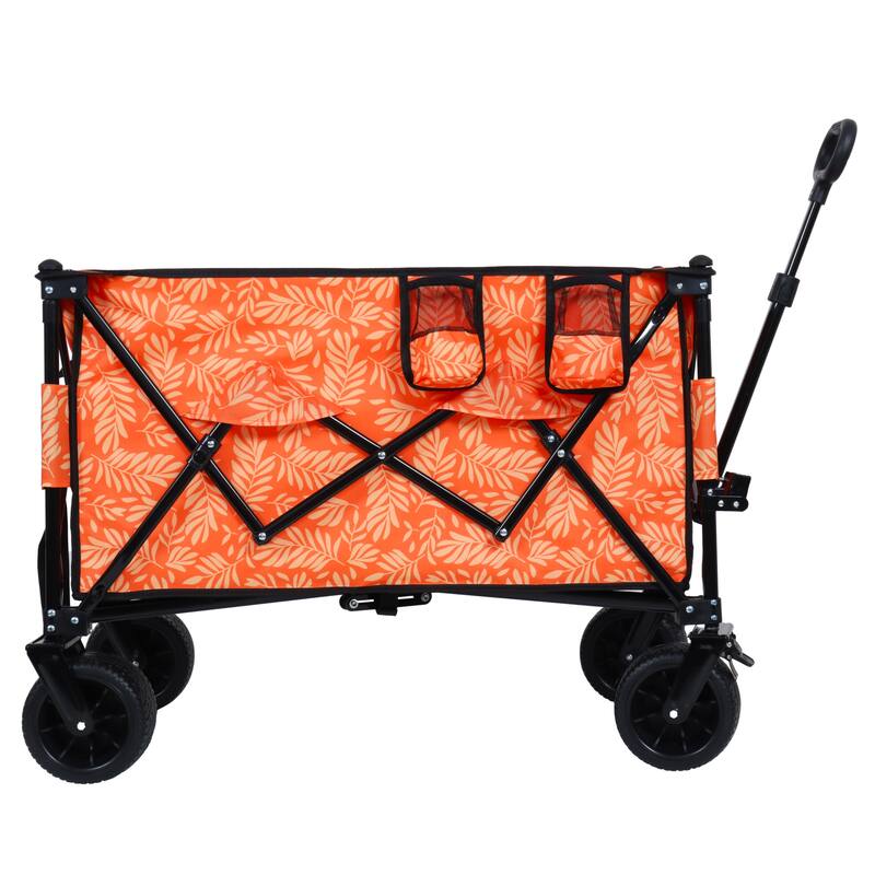 480lb Extended Heavy-Duty Folding Wagon - All-Terrain Wheels with Drink Holders, Side Pocket & Brakes