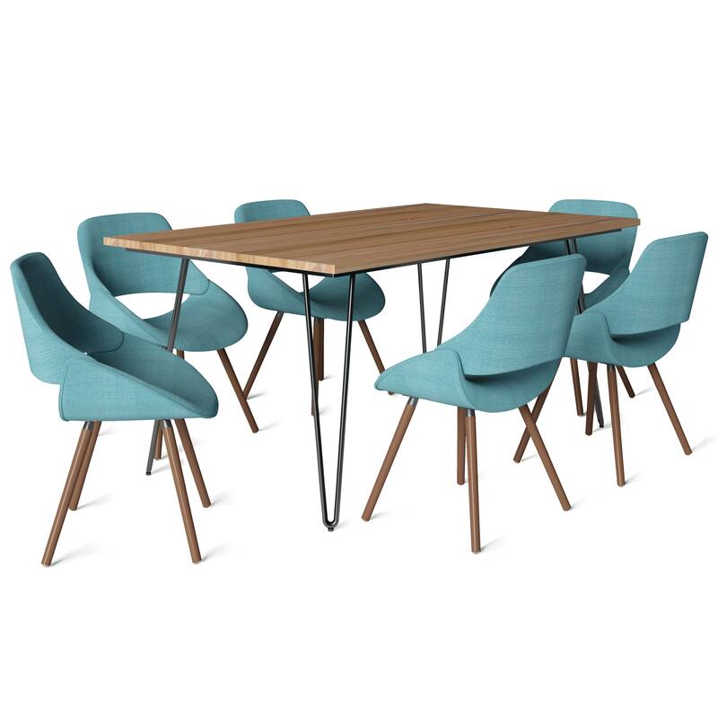 WYNDENHALL Malone Modern Industrial IV 7 Pc Dining Set with 6 Upholstered Bentwood Dining Chairs and 66 inch Wide Table