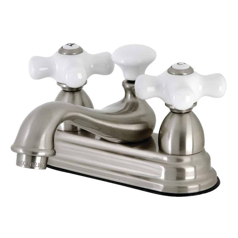 Kingston Brass Restoration Two-Handle 3-Hole Deck Mount 4 in. Centerset Bathroom Faucet - Brushed Nickel
