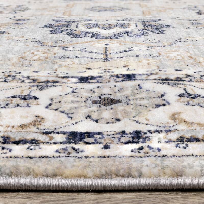 Santiago Classic Floral Cream Blue Area Rug