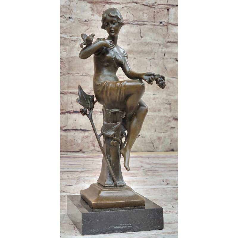 Signed Original 1930 Style Exotic Sexy Girl Bronze Sculpture Statue Figure Decor