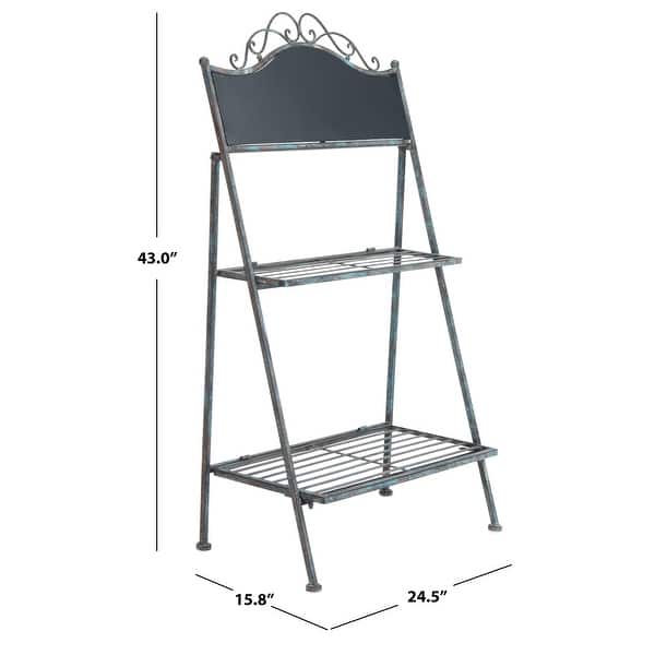 dimension image slide 1 of 3, SAFAVIEH Outdoor Living Natum Victorian Iron 2-Tier Plant Stand. - 24.5" W x 15.8" L x 43" H