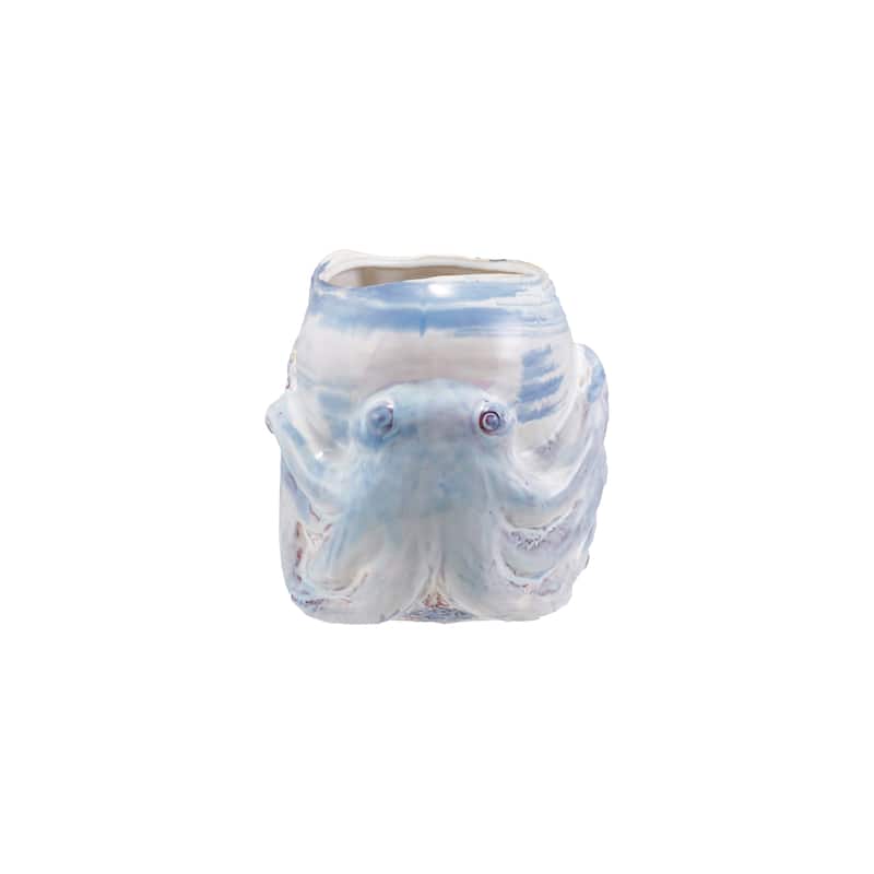 Stoneware Planter with Octopus Detail in Reactive Glaze - 8.75"L x 7.88"W x 8.25"H