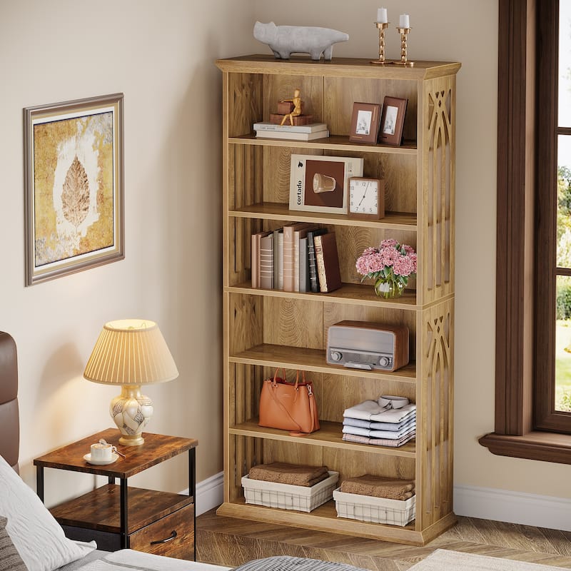 7-Tier Wood Bookshelf, 75 Inch Tall Bookcase Display Shelves
