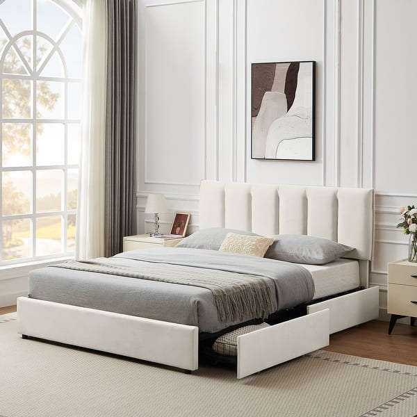 Javlergo Bed Frame with Storage Drawers, Upholstered Platform Bed 
