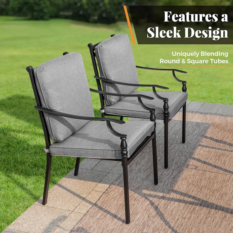 MAISON ARTS Outdoor Patio Dining Chairs Set of 2: Heavy Duty Wrought Iron (Fixed & Swivel)