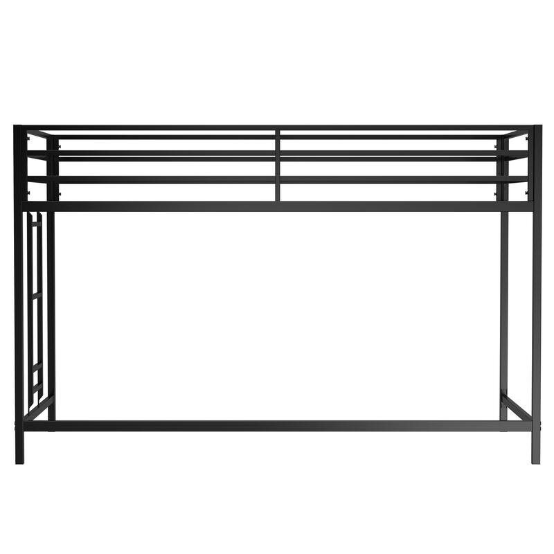 Space-Saving Junior Twin Loft Bed with Ladder & Guardrails for Kids - Black Metal Frame, No Box Spring Needed