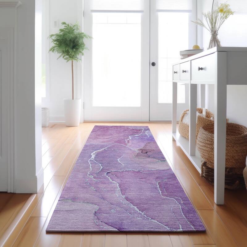 Premium Washable Super Soft Abstract Contemporary Mayfield Rug - Purple - 2' 3" x 7' 6" - Runner