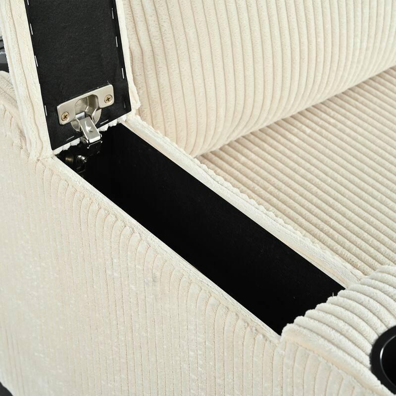 Convertible Sectional Sofa with L-Shaped Storage Chaise, Corner Sofa with Cup Holder & USB Ports, Corduroy Fabric Sleeper Sofa