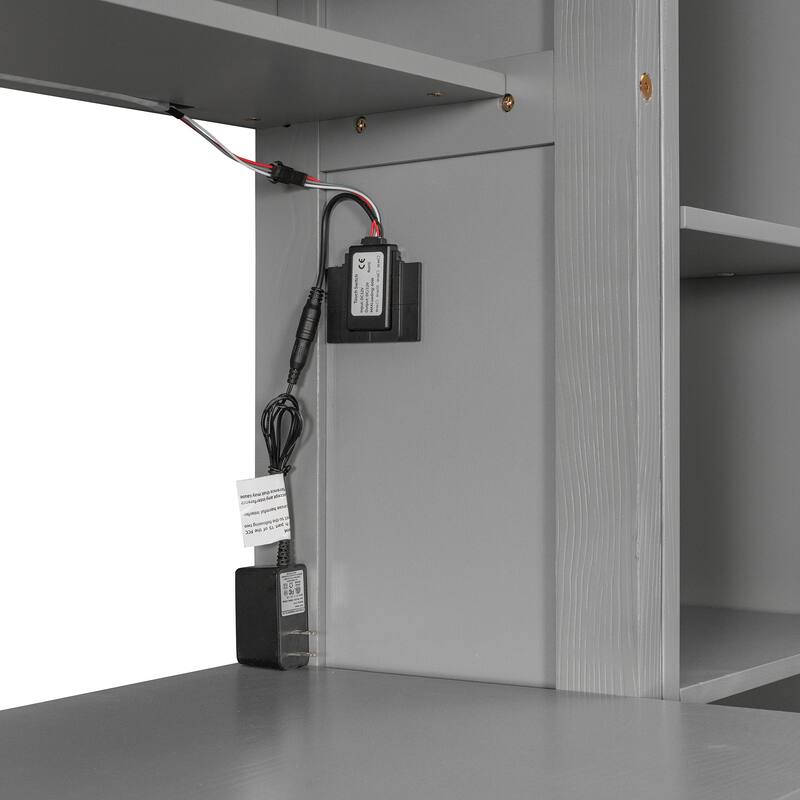 Roomfitters Wooden Twin Size Platform Bed with Integrated Desk, Wardrobe, and Multi-Level Storage Cabinets, LED Lighting