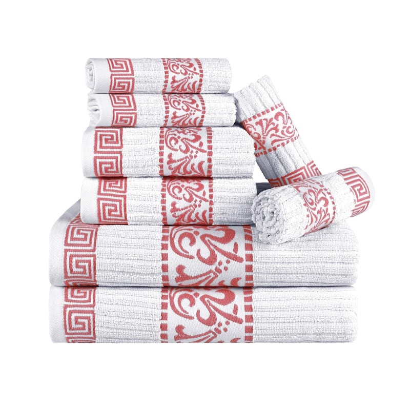 Superior Athens Cotton Floral Border Greek Key 8-Piece Towel Set