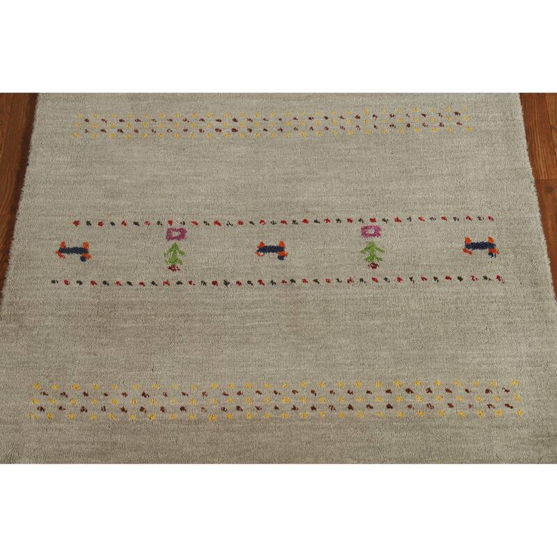 Hand Knotted Oriental 100% Wool Carpet Tribal Animal Pictorial Green Gabbeh Area Rug - 4' 11'' X 3' 0''