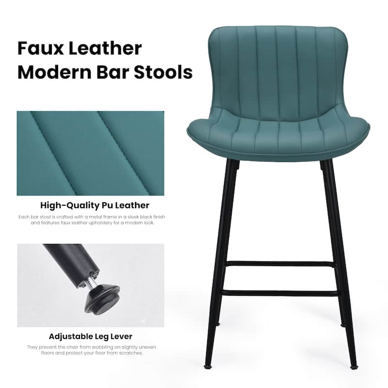 Set of 2 26 Inch Modern Faux Leather Barstools