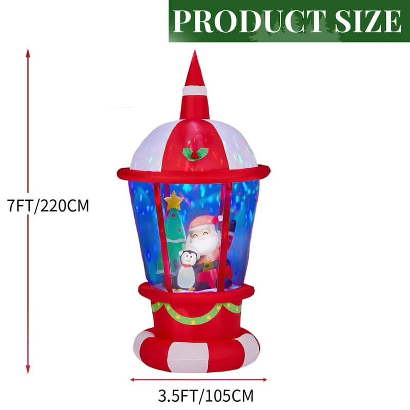7.3FT Lighted Christmas Decoration Inflatable Lighthouse with Santa and Penguin