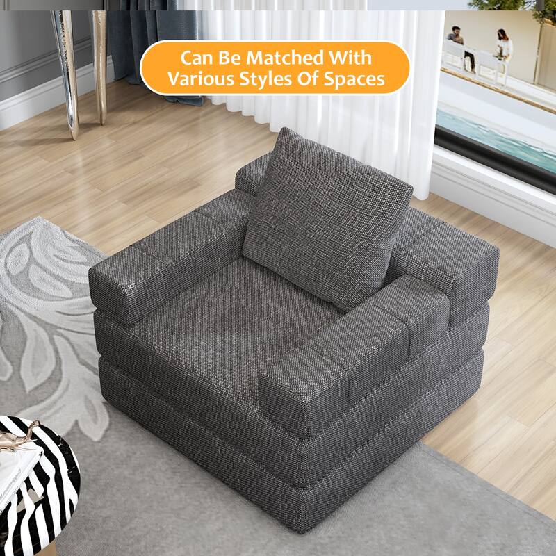 Dark Grey 36.6" Linen Chaise Lounge Chair with Pillow