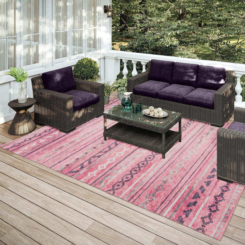 Indoor/ Outdoor Addison Yuma Southwest Striped Washable Area Rug