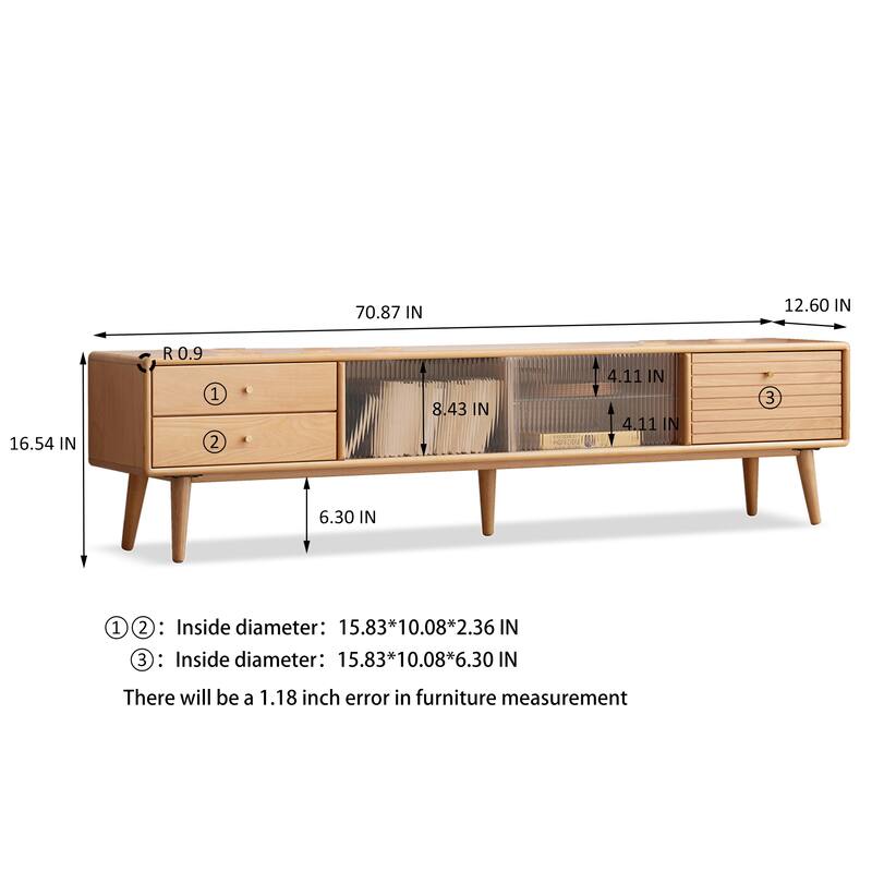 Modern TV Stand with Storage - Natural Wood