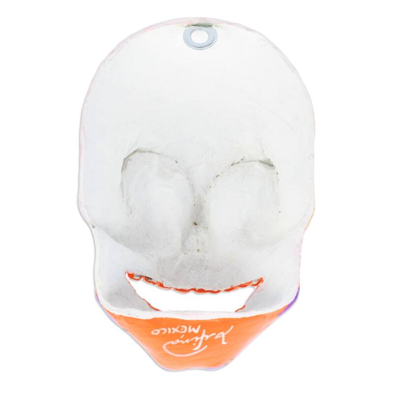 Novica Handmade Orange Underworld Recycled Paper Mask