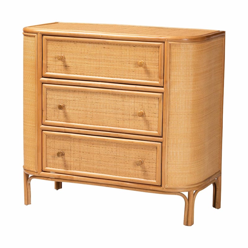 Radenza Bohemian Light Honey Rattan 3-Drawer Storage Cabinet - Brown