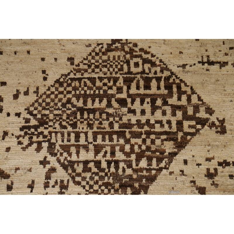 Hand Knotted Oriental 100% Wool Carpet Modern Tribal Beige & Ivories Moroccan Area Rug - 7' 10'' X 5' 9''