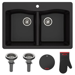 KRAUS Forteza Granite 33 inch 50/50 Undermount Drop-in Kitchen Sink