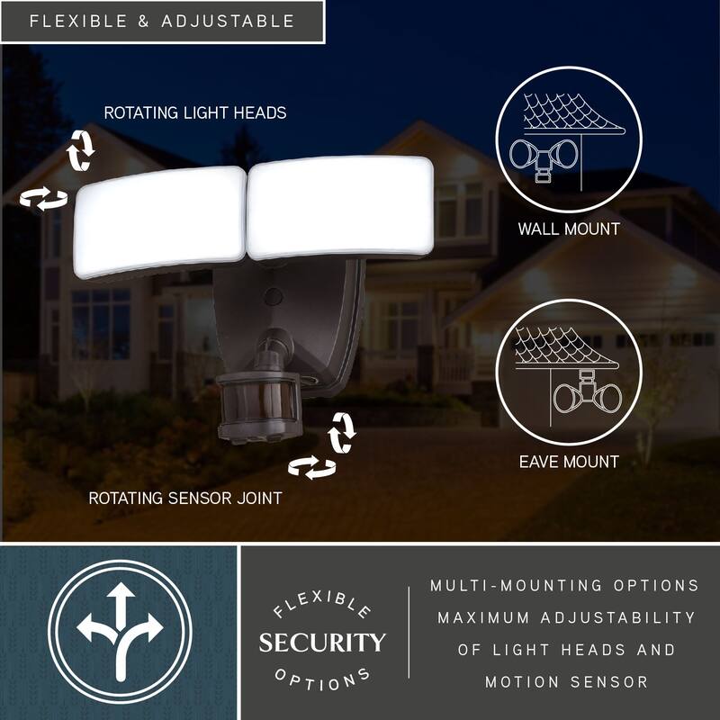Zeta 2 Light LED Outdoor Motion Sensor Adjustable Security Flood Light Bronze - 11.5-in W x 8-in H x 6.5-in D