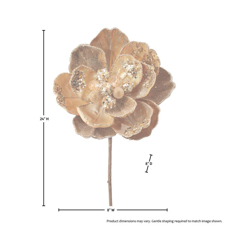 24" Iced With Jewel Encrusted Magnolia Stem