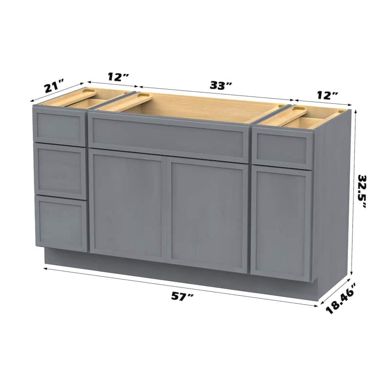Vanity Art 57" Birch Freestanding Bathroom Vanity Cabinet without Top