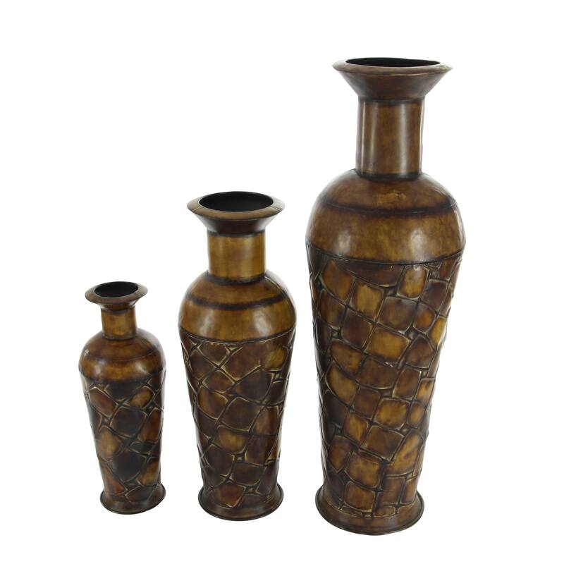 Hammered Iron Metal Rustic Traditional Floor Vase Set (3)