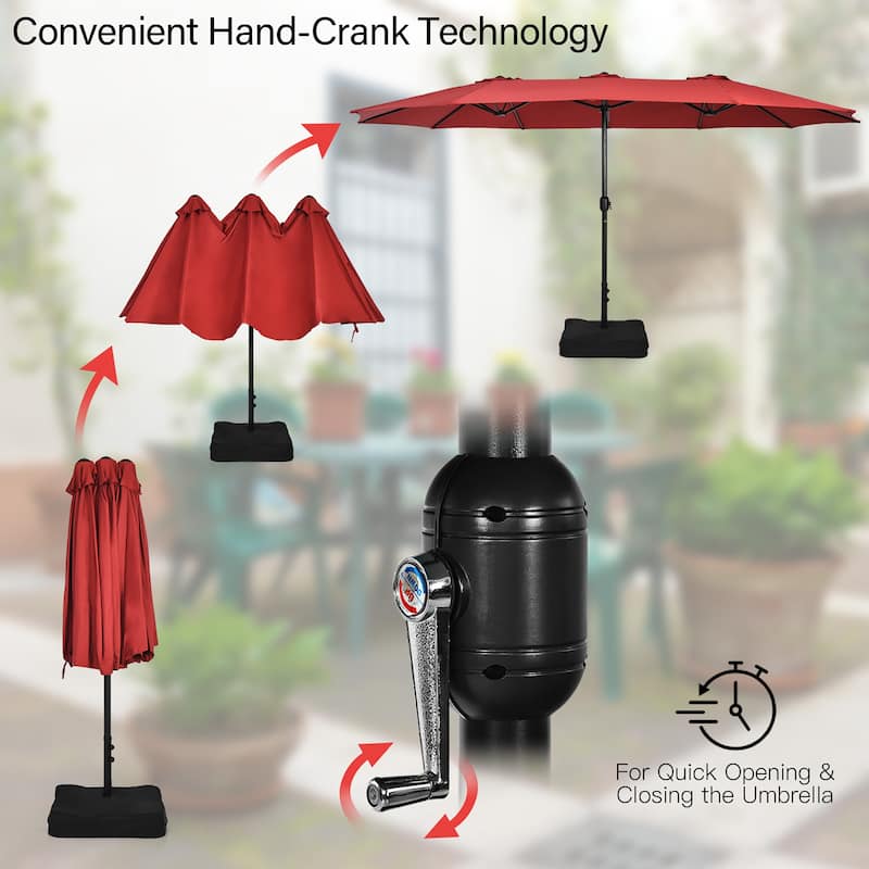 Costway 15FT Double-Sided Twin Patio Umbrella Outdoor Market W/ Crank