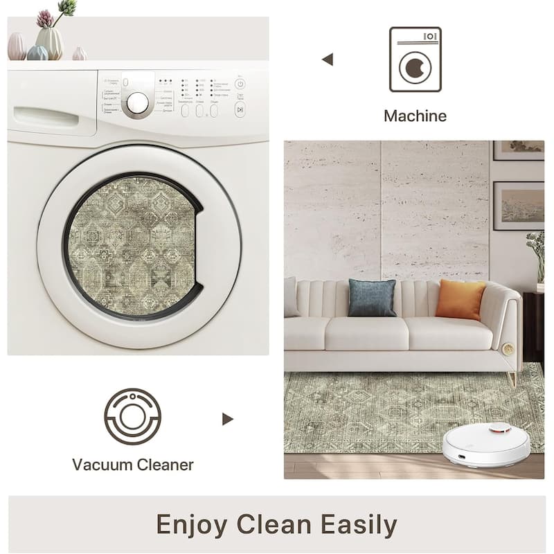 Mcow EverEase Collection Low Pile Machine Washable Non-Slip Area Rug