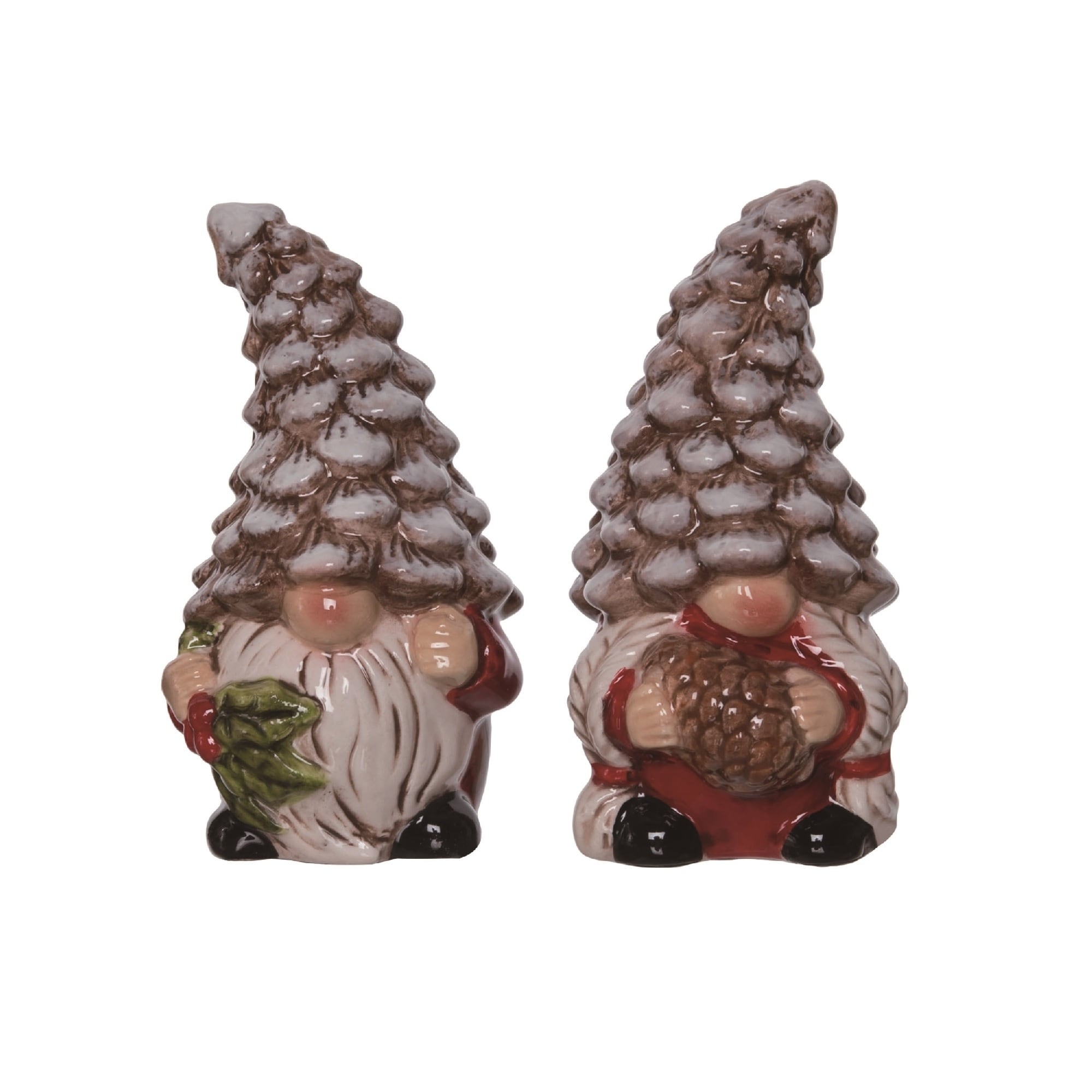 Set of 2 Brown and White Rustic Gnome Christmas Salt and Pepper Shakers 4.25