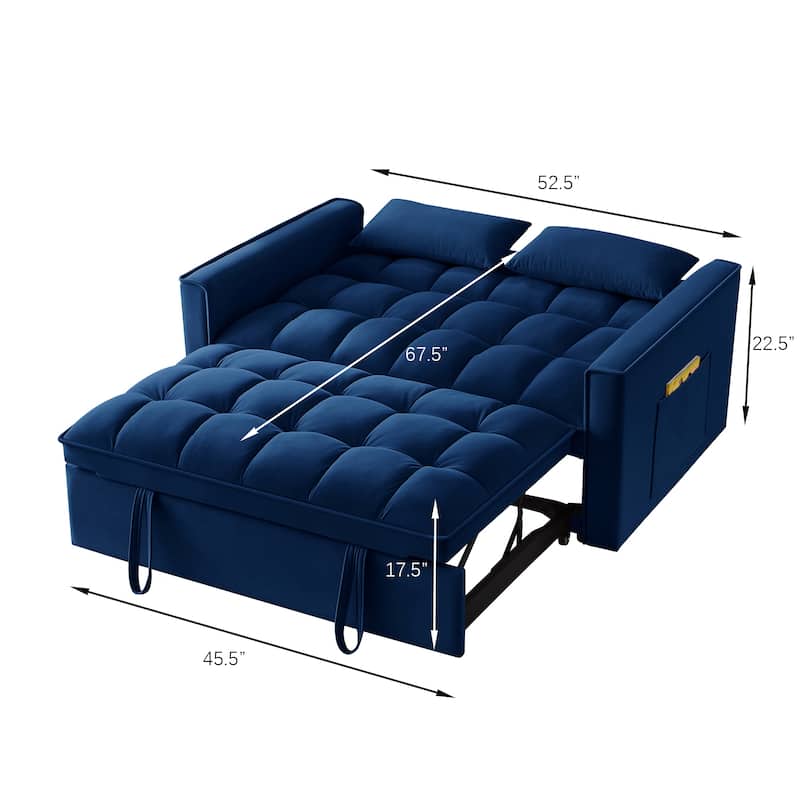 Navy Velvet 4-in-1 Pull-Out Loveseat Sofa Bed
