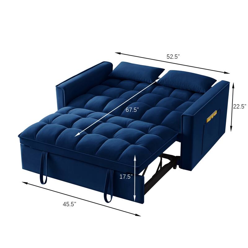 Velvet Loveseat Sofa Bed 4-in-1 with Adjustable Backrest and Storage Pockets