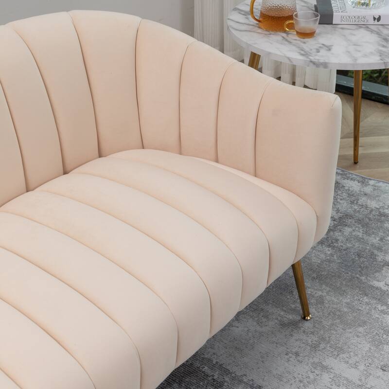 SEYNAR Modern Glam Comfy 50" Metal Legs Curved Sofa 2 Seaters Loveseat with Tufted Back