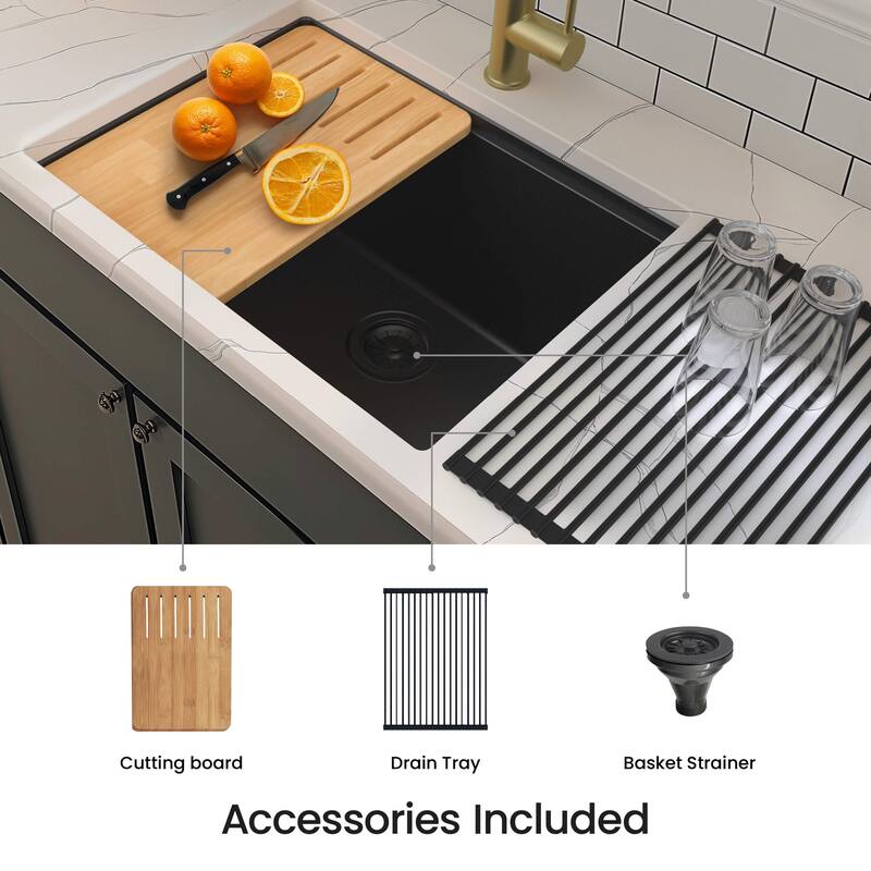 25" Undermount Workstation Single Bowl Quartz Kitchen Sink