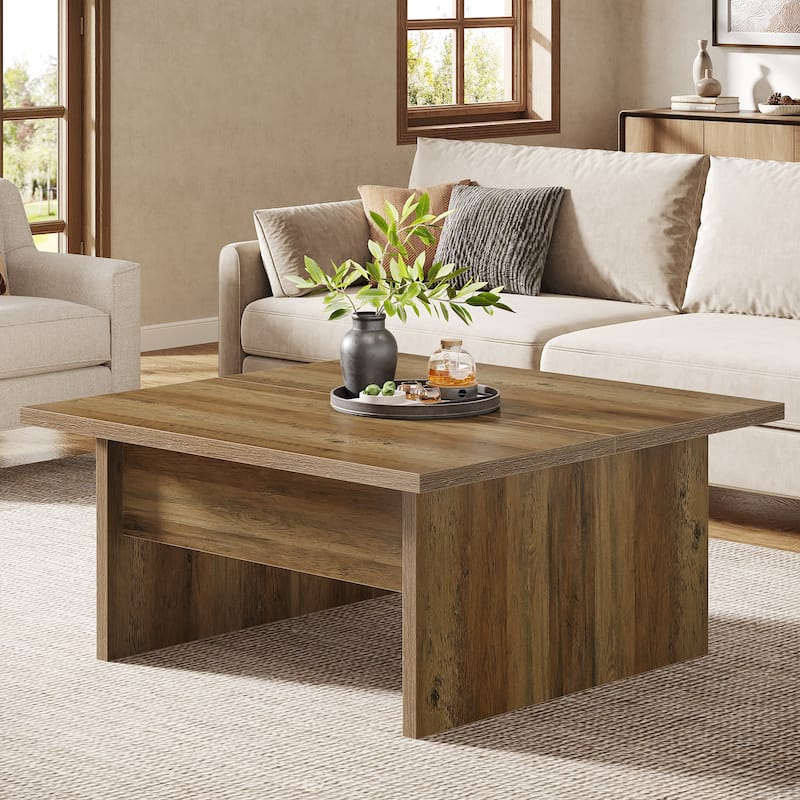 39.4-Inch Square Coffee Table, Farmhouse - 39.37" W x 39.37" D x 17.72" H - Natural