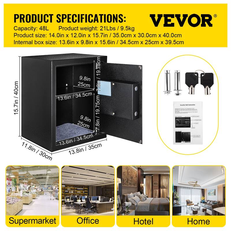 VEVOR Biometric Safe Box 1.7 Cu.Ft. Fingerprint Keyboard Security Home Office Hotel