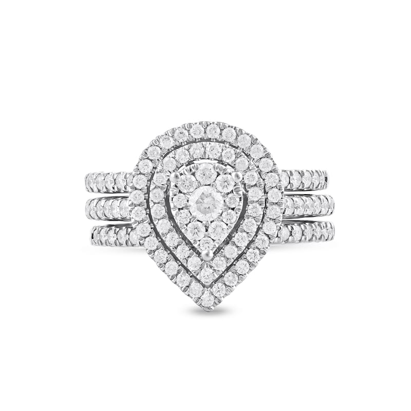 IGI Certified 1ct TDW Diamond Pear Shaped Cluster Halo Bridal Set in 10K Gold for Women