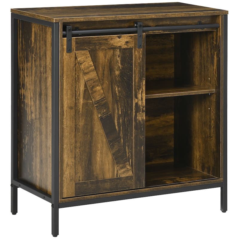 Farmhouse Sideboard Buffet Cabinet, Coffee Bar Cabinet with Sliding Barn Door and Adjustable Shelf
