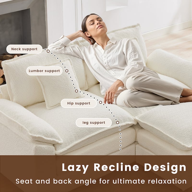 78" Comfy Cloud Couch Sectional Loveseat Boucle Sofa With Ottoman and Wide Armrests