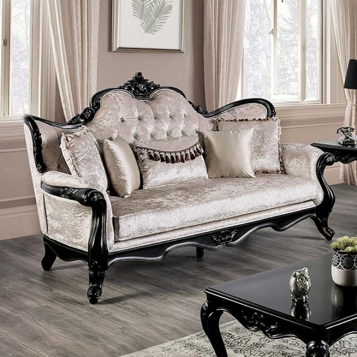 Furniture of America Clarissa Traditional 3-Seater Sofa with Button Tufted Back and Accent Pillow