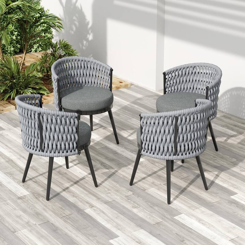 Roomfitters Metal Patio Dining Chairs with Rope Weave and Weather-Resistant Cushions for Garden Use, Set of 2 - Light Gray