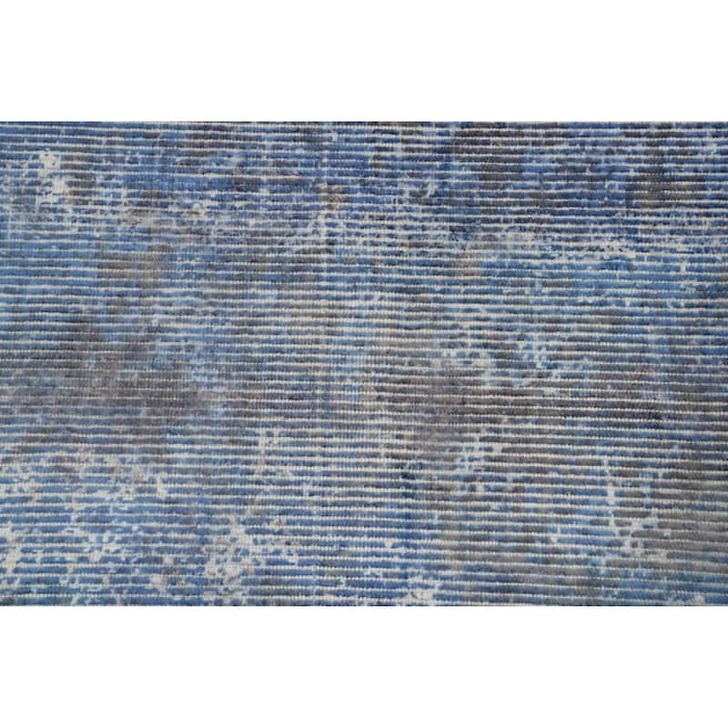 Hand Knotted Oriental Viscose Silk Carpet Modern Abstract Navy Blue & Blues Abstract Area Rug - 7' 10'' X 5' 5''