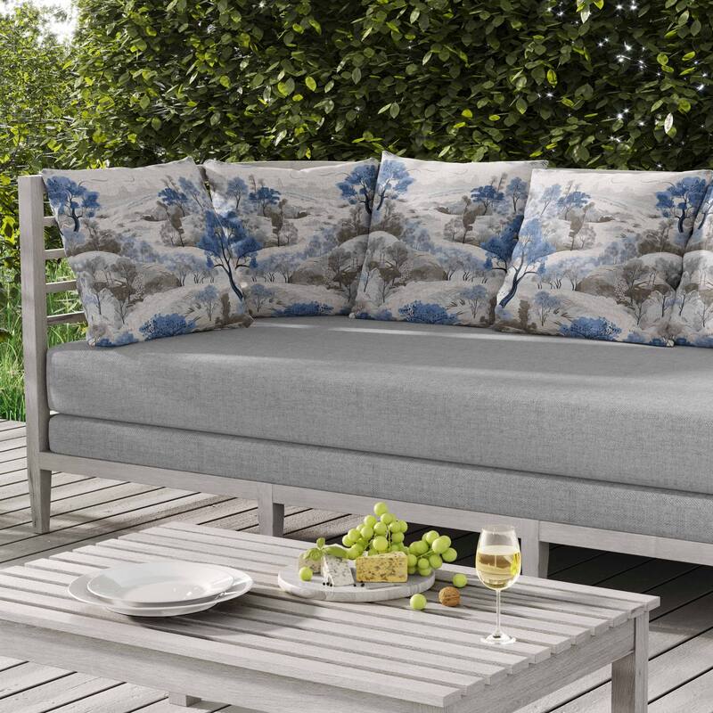 Leaf Magic Stories Indoor/Outdoor Reversible Throw Pillow Blue and Grey