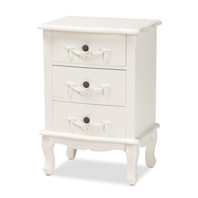 Baxton Studio Callen Classic and Traditional Wood 3-Drawer End Table - White