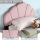 preview thumbnail 6 of 12, Cute Velvet Platform Bed with Unique Flower Headboard, Seashell Shaped Upholstered Bed, No Box Spring Needed, Wooden Slats